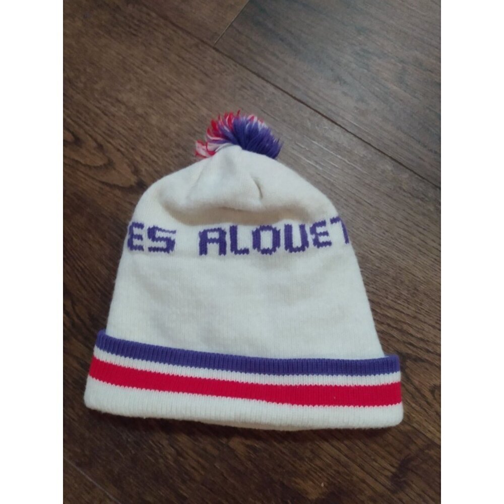 Vintage 80s Montreal Alouettes Beanie Hat Toque pom pom CFL
